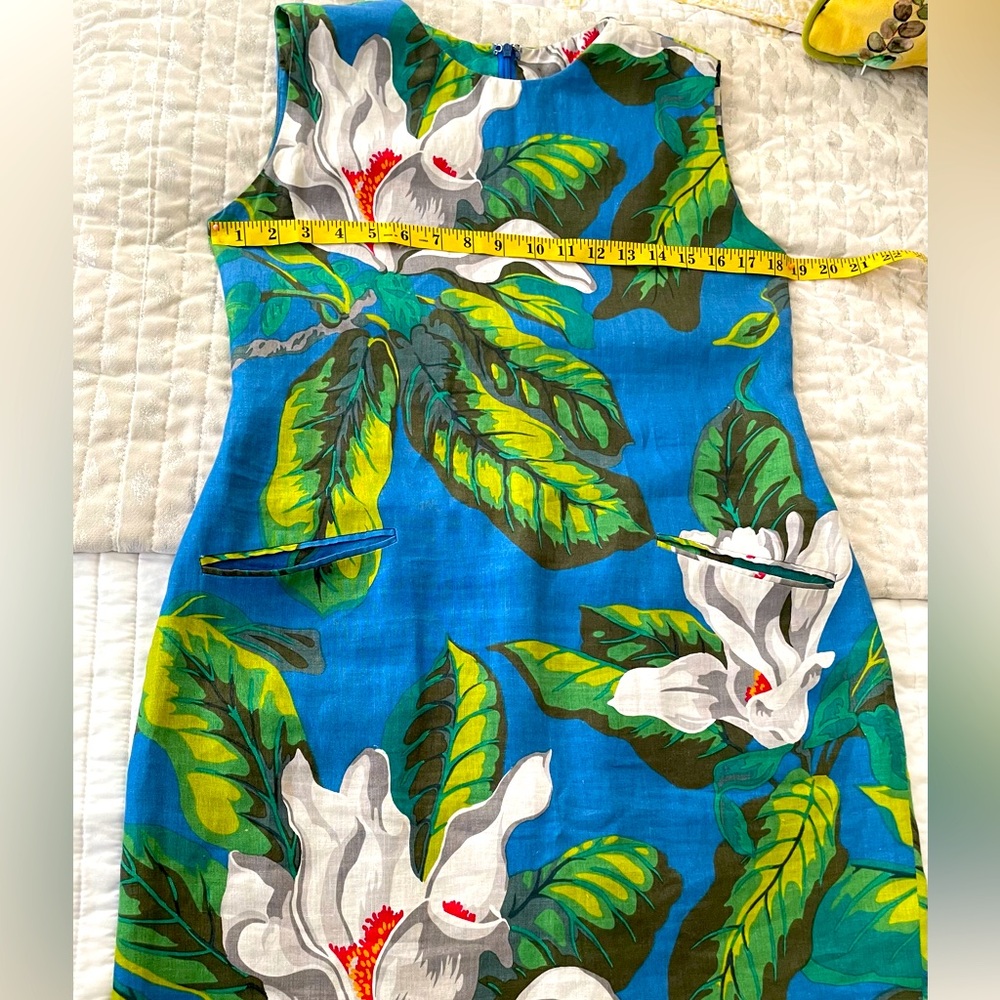 Linen/Silk Dress Ocean Blue Tropical with Pockets and Zipper in Back Size M - Picture 8 of 9